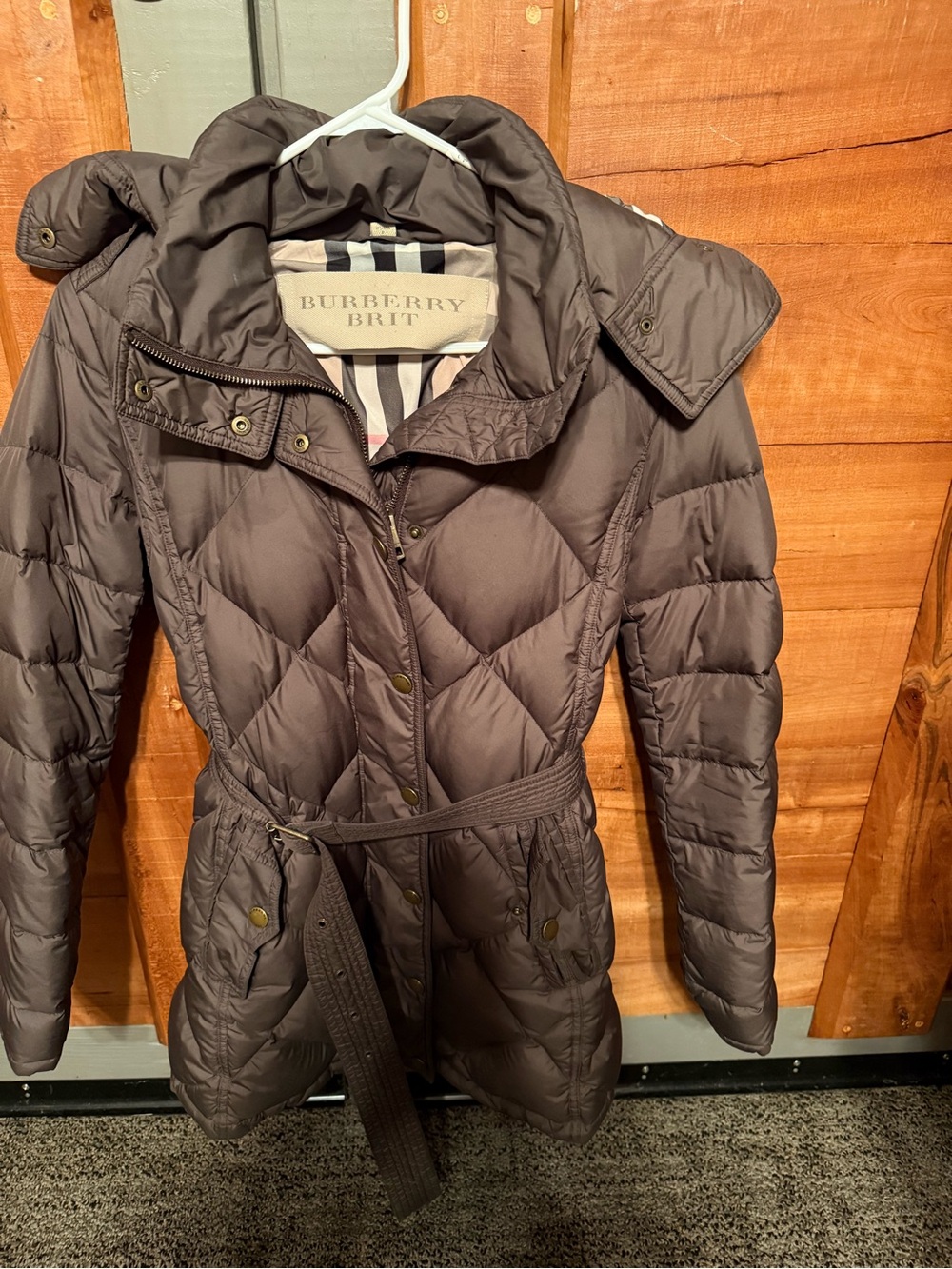 Burberry Quilted Dark Brown Belted Puffer Coat
